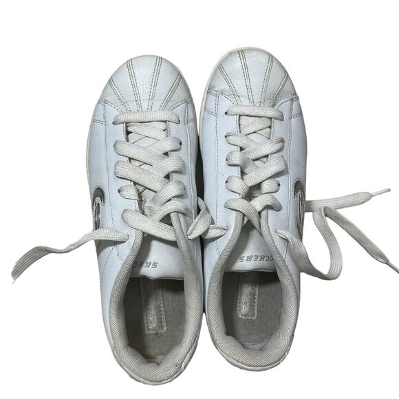 Vtg Skechers White Sneakers 10 Leather Silver Logo Y2k 1990s Shoes WSL Lace up - Picture 5 of 11